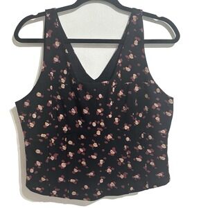 CAbi Bustier Crop Top Sz Large Black Pink Ponte #4207